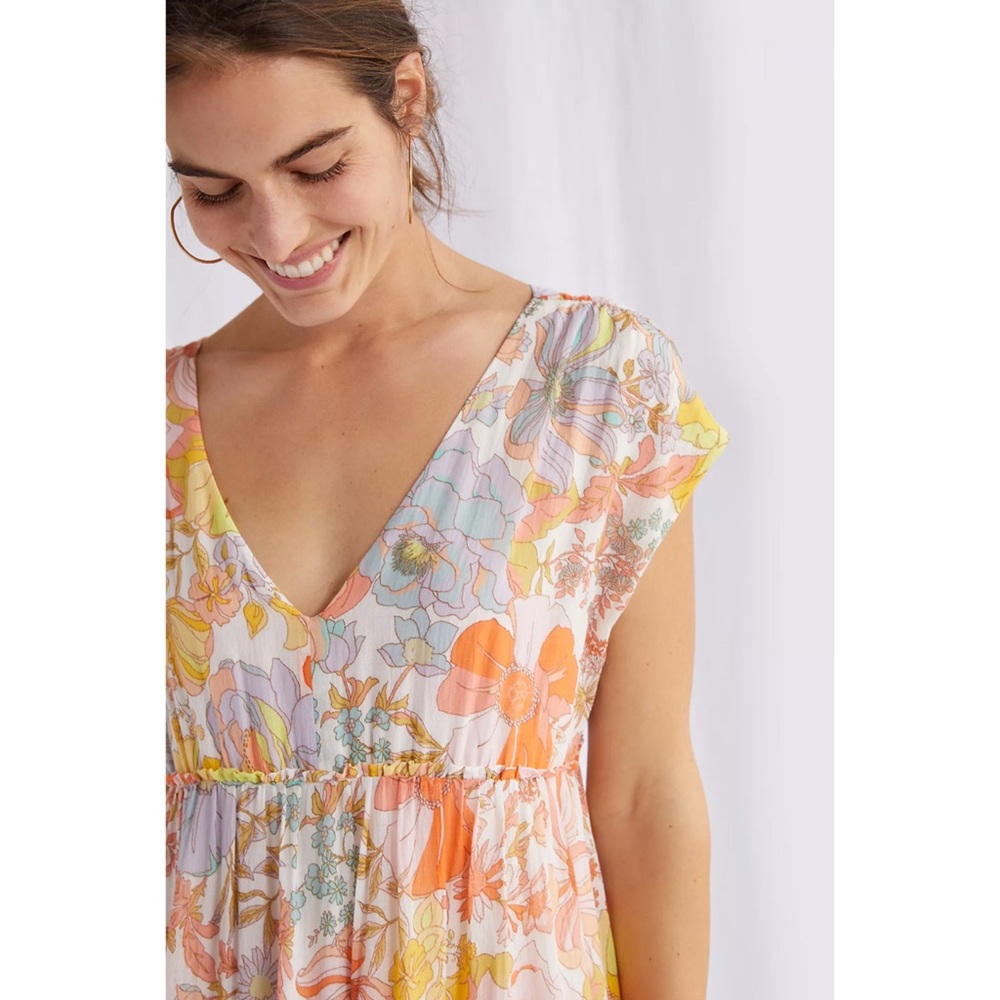 Anthropologie Floral Maxi Dress in Peach, Yellow & Light Blue - Picture 2 of 9